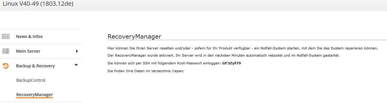 Recovery manager Passwort