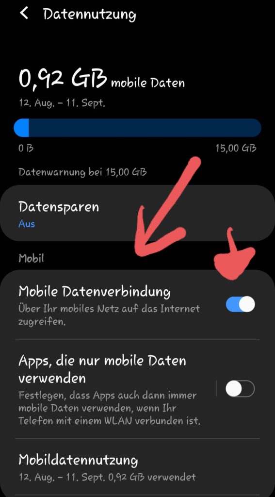 Mobile Daten eingeschaltet