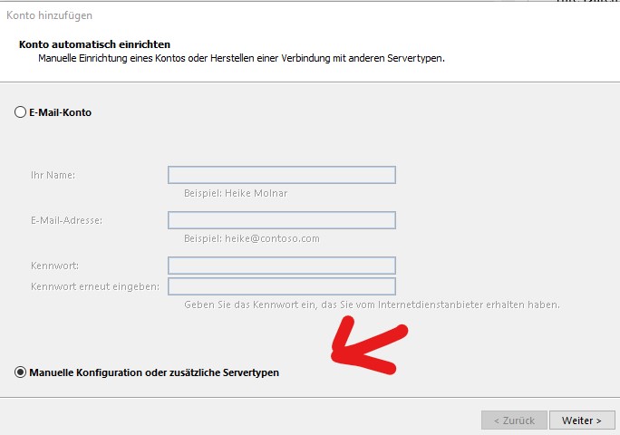 Manuelle Konfiguration Outlook