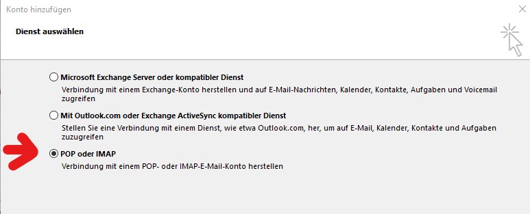 POP oder IMAP wählen