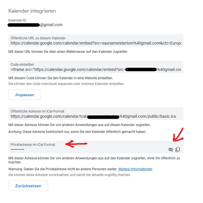Google Kalendereintrag ical