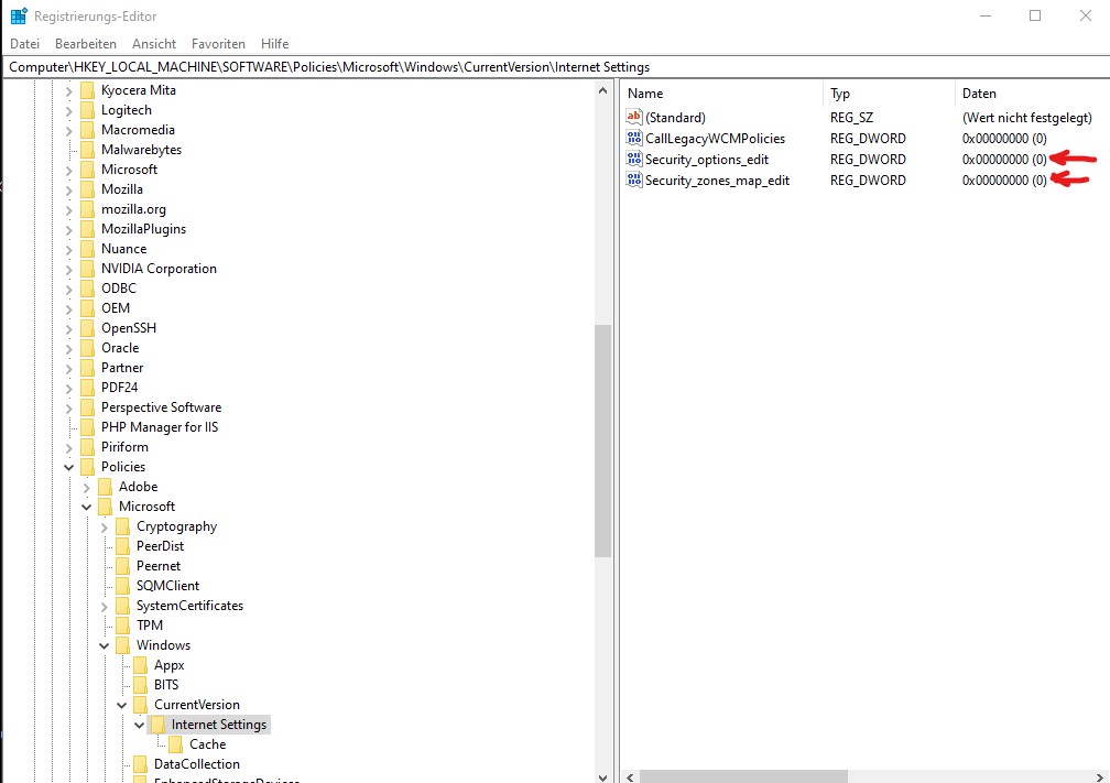 Sicherheitszonen Einstellungen kann man nicht ändern