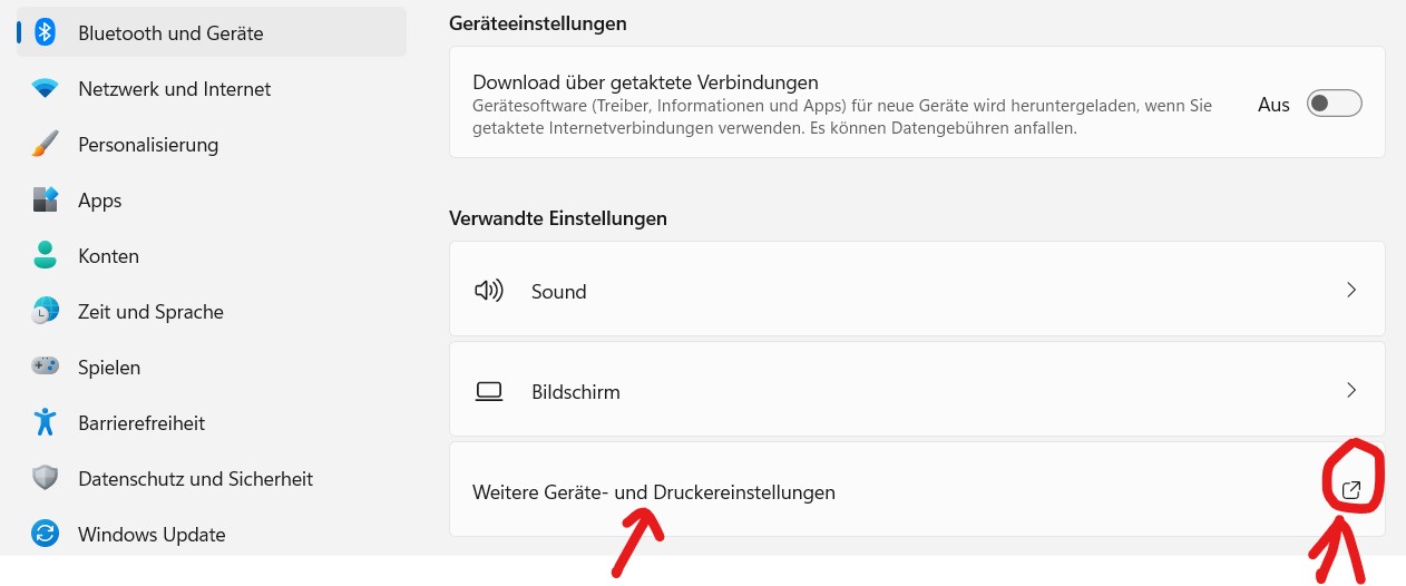 Weitere Geräte und Druckereinstellungen in Windows 11