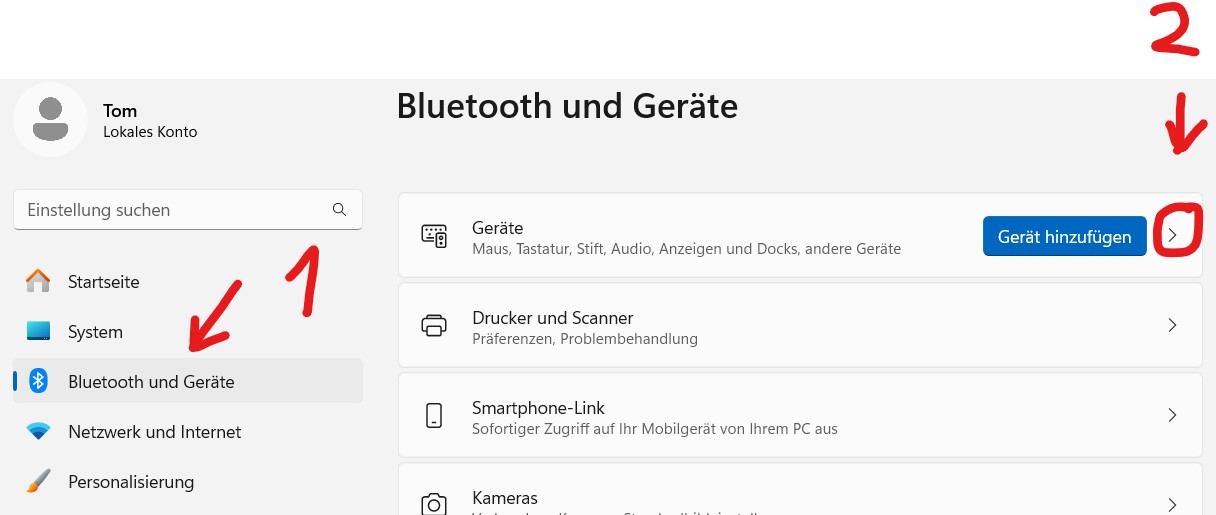 Bluetooth und Geräte - Gerät hinzufügen