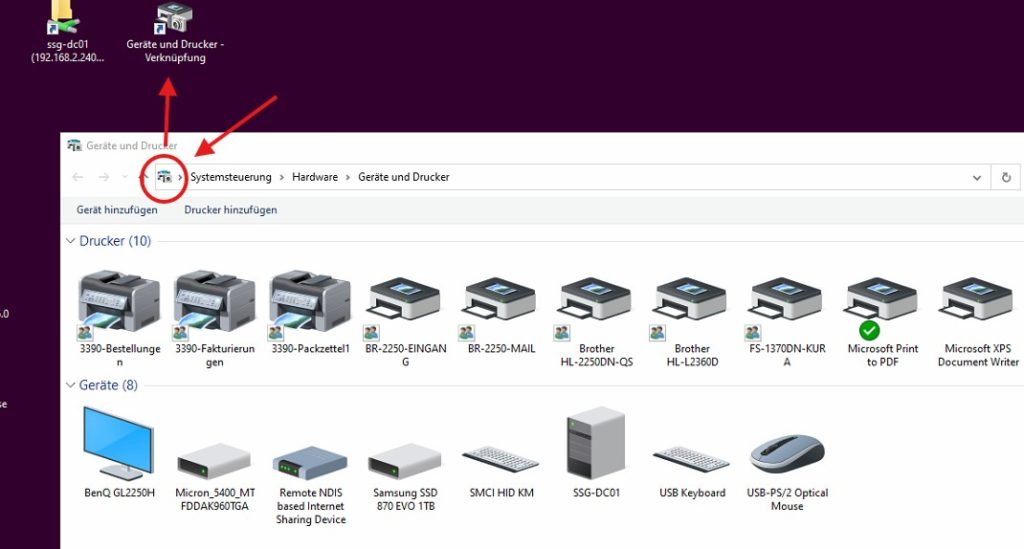 Alte Druckeransicht auf den Desktop ziehen