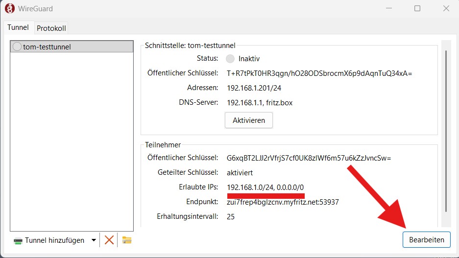 Eigene Geräte sind im Netz nicht zu sehen durch den Tunnel
