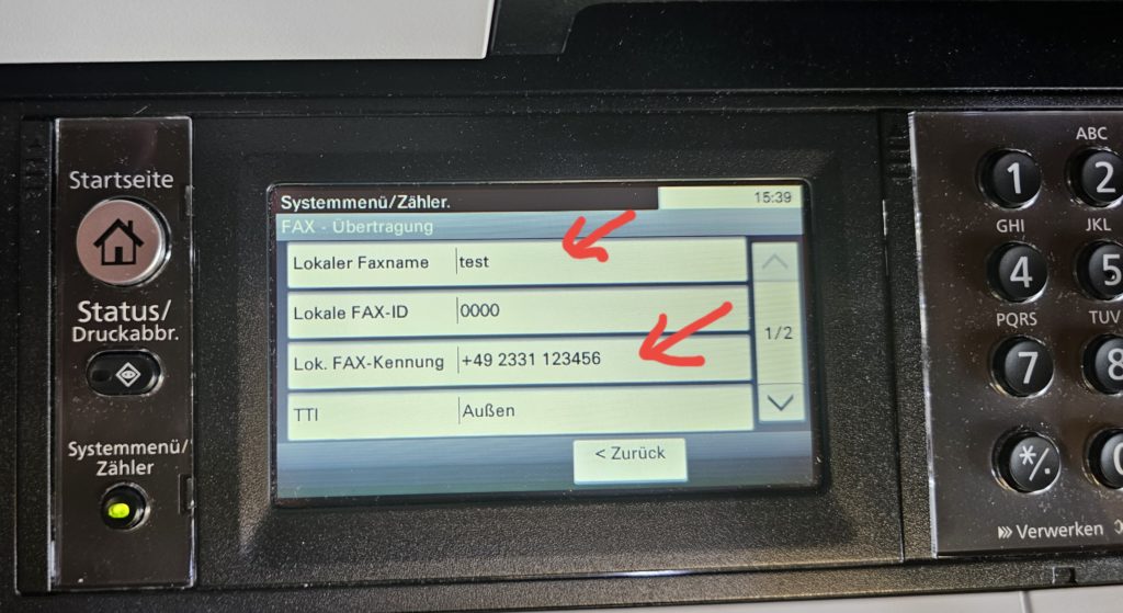 Faxkennung Sende ID und Faxnamen eintragen beim Kyocera 5526