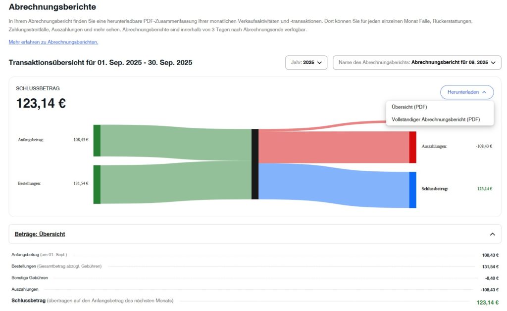 Ebay Abrechnungsberichte  ausdrucken oder speichern