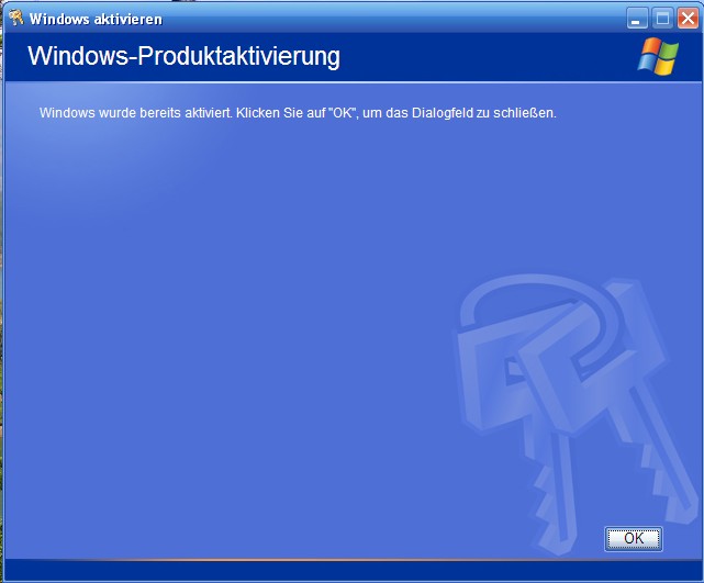 Windows XP Aktivierungsfenster