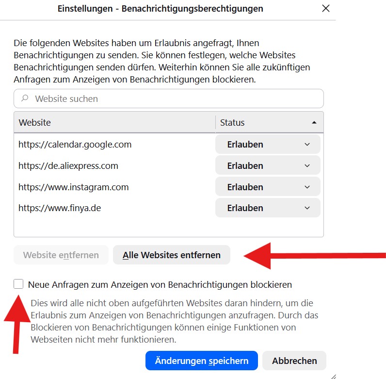 Firefox Benachrichtigungsberechtigungen