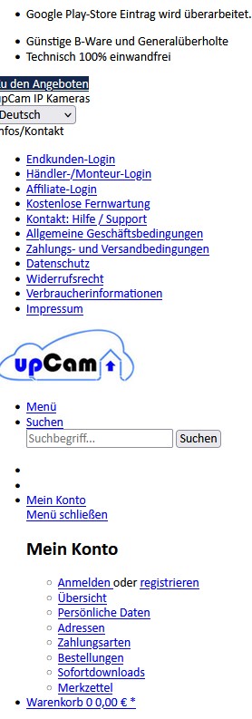 upcam nicht erreichbar Webseite defekt